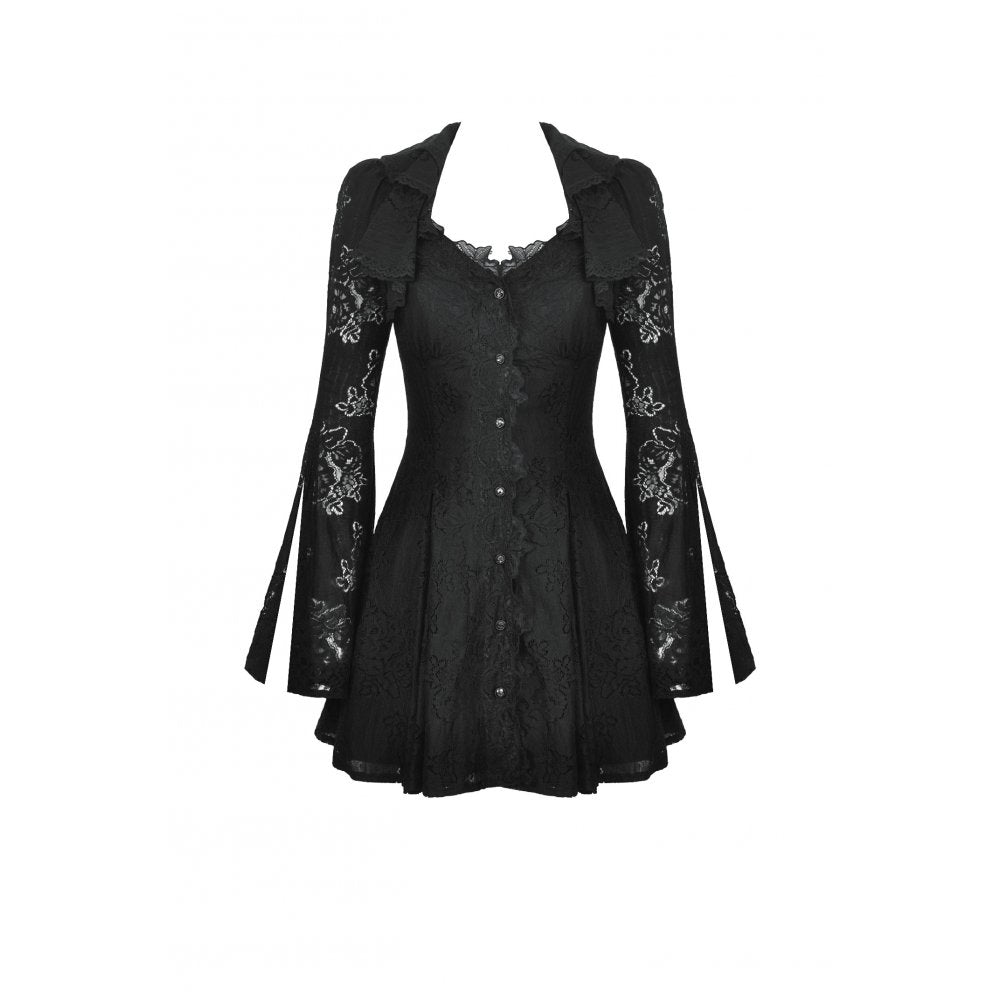 Elegant Gothic lace dress by Dark in Love featuring gemstone buttons and an adjustable waist for a perfect fit.