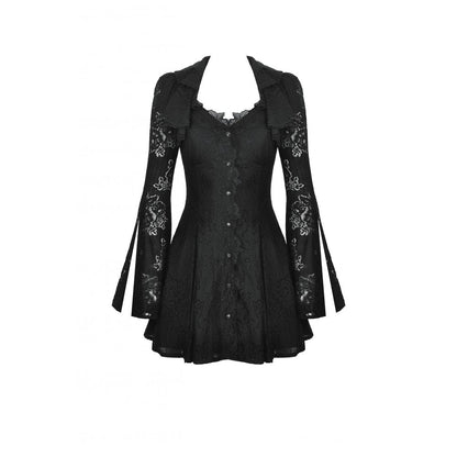 Elegant Gothic lace dress by Dark in Love featuring gemstone buttons and an adjustable waist for a perfect fit.