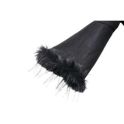 Close-up view of the pleated front and stylish belled sleeves of the Dark In Love Eira Lace Hooded Coat.