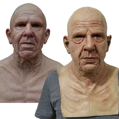Old White Mask Bald Old Latex Headgear - Versatile mask portraying an elderly character, designed for festive occasions and cosplay events.