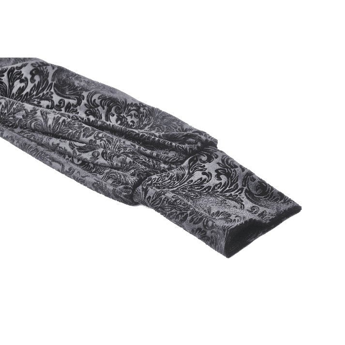 Close-up of the detailed jacquard texture and plush fabric of the Dark In Love Cyra Velvet Top, perfect for gothic fashion enthusiasts.