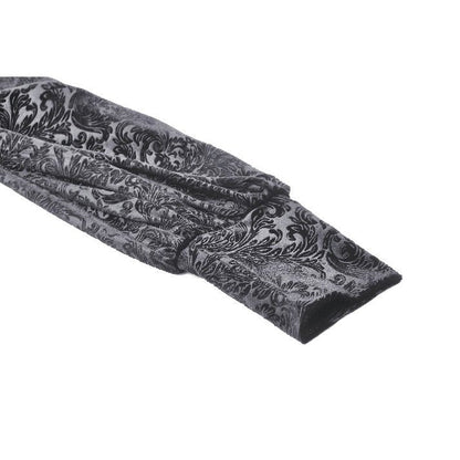 Close-up of the detailed jacquard texture and plush fabric of the Dark In Love Cyra Velvet Top, perfect for gothic fashion enthusiasts.