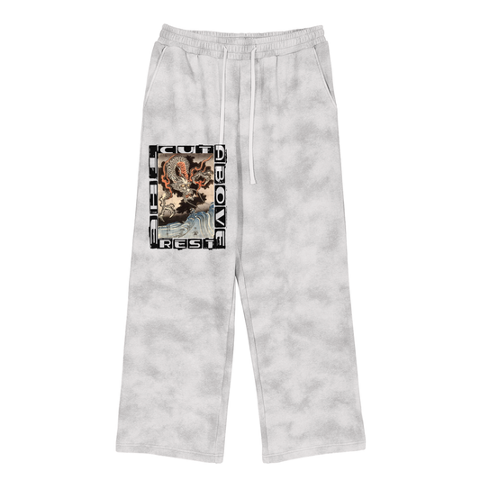 Elegant unisex grey fleece sweatpants, crafted from a luxurious cotton-blend for superior comfort, featuring a relaxed loose fit suitable for every occasion, available in sizes S to 2XL from Cut Above The Rest clothing store.