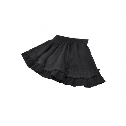 Stylish black mini skirt styled with combat boots, capturing the essence of a gothic-lolita fusion look, ideal for fashion-forward alternative wardrobes.