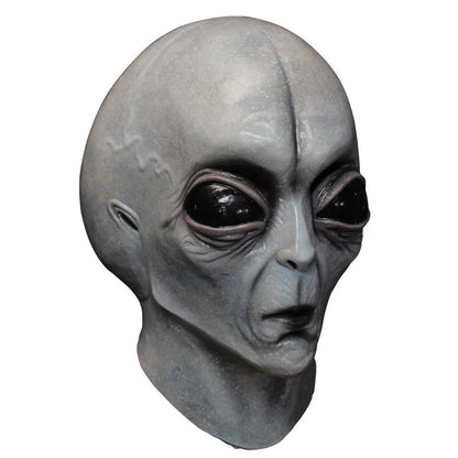 Realistic Grey Alien Mask Latex Headgear for Halloween & Costume Parties, showcasing intricate detailing with striking grey skin and oversized alien eyes.