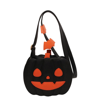 2023 Halloween Bags - Stylish Funny Pumpkin Cartoon Shoulder Crossbody Bag adorned with a vibrant orange pumpkin motif and playful bat details, ideal for a fashionable Halloween look.