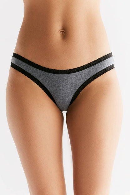 Luxury organic cotton women's briefs featuring delicate soft lace trim at waistband and leg openings.