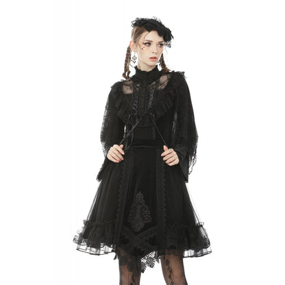 Model styling the Melisandre Gothic skirt with a dark romantic outfit, capturing the essence of luxury and vintage goth fashion.