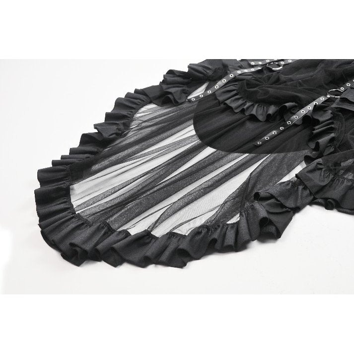 Model wearing the Dark in Love gothic skirt styled with a corset top and chunky boots, epitomising alternative fashion aesthetics.