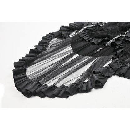 Model wearing the Dark in Love gothic skirt styled with a corset top and chunky boots, epitomising alternative fashion aesthetics.