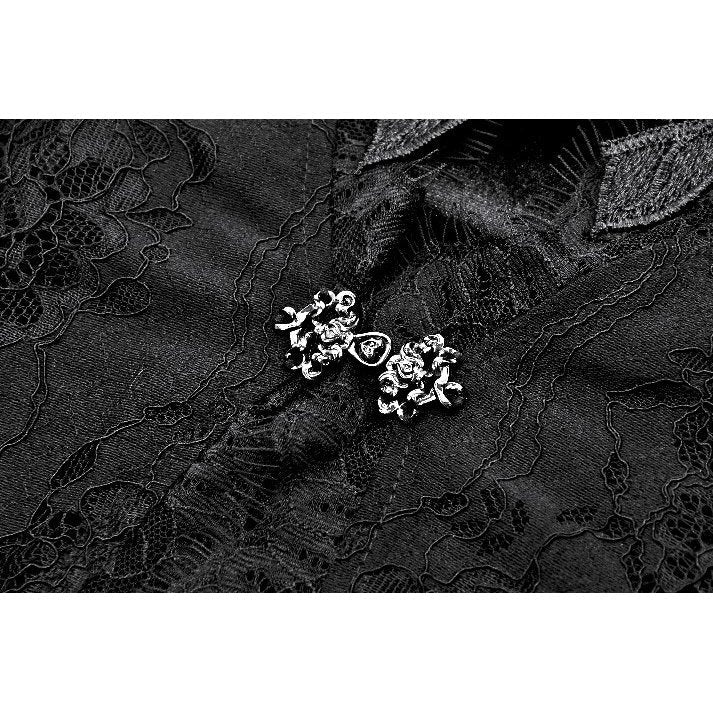 Back view of the Dark In Love Morwenna Black Gothic Maxi Dress exhibiting the elegant lace train and back zipper closure for easy wear.