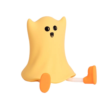A close-up of the Halloween Silicone Ghost Shaped Bedside Lamp, highlighting its playful and soft silicone texture, perfect for a luxurious children's nighttime experience.