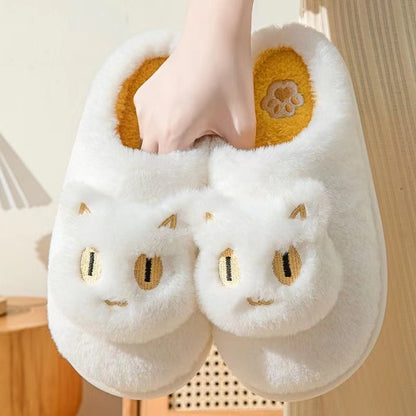 Cotton Cat Slippers Soft Plush Comfy Warm Couple Slip-On House with a charming white cat face, perfect for a stylish winter retreat.