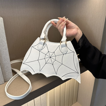 Halloween Spider Web Saddle Bags Fashion Personality Crossbody Shoulder Bag With Handle - Sophisticated white bag showcasing an intricate spider web pattern, ideal for stylish Halloween celebrations.
