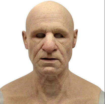 Old White Mask Bald Old Latex Headgear displaying a lifelike elderly man's face, crafted for an entertaining and memorable Halloween experience.