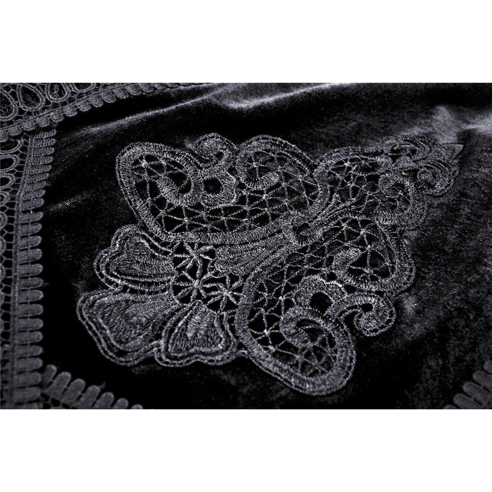Detail shot highlighting the lace trim and high-waisted design of the Dark in Love Melisandre Velvet Mesh Skirt.
