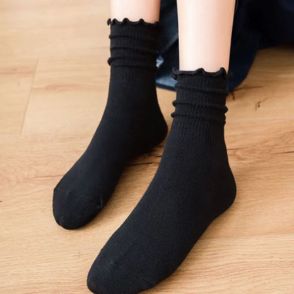 Stylish Kawaii Women’s Ruffle Socks by Dazzling Dreams Studio, a must-have accessory for adding a touch of sweetness to any wardrobe.