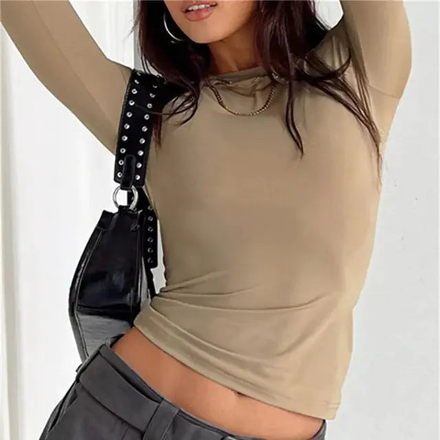 Streetwear Slim-Fit Long Sleeve Women's Fashion designer Tee