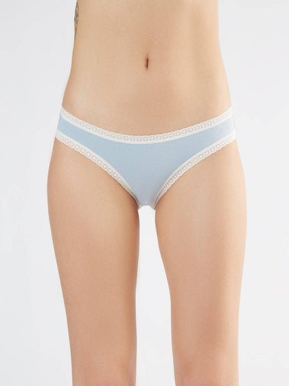 Luxury organic cotton women's briefs with soft lace trim, elegantly displayed on a neutral background.