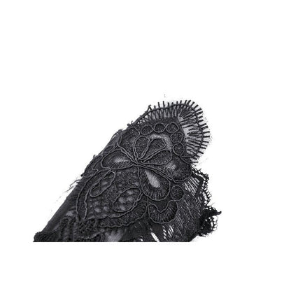 Elegant Gothic lace fingerless gloves featuring intricate embroidery and floral accents, perfect for a luxurious, whimsical touch.