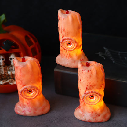 Halloween Blood Eye Lamp LED Electronic Light-emitting Candle Light showcasing a trio of spine-chilling candle designs with unsettling bloodshot eyes, perfect for luxury Halloween decor.