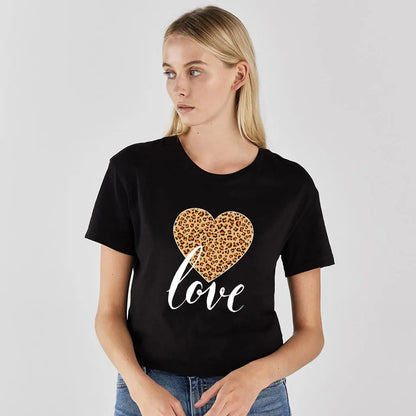 Flat lay of Dazzling Dreams Studio's Leopard Lips Print Women's T-Shirt, emphasising its unique leopard lips design and classic O-neck silhouette for versatile summer outfits.