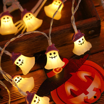 PVC Soft Material Halloween Lighting Chain adorned with adorable ghost motifs, adding a whimsical touch to your indoor and outdoor home decor for a luxurious Halloween celebration.
