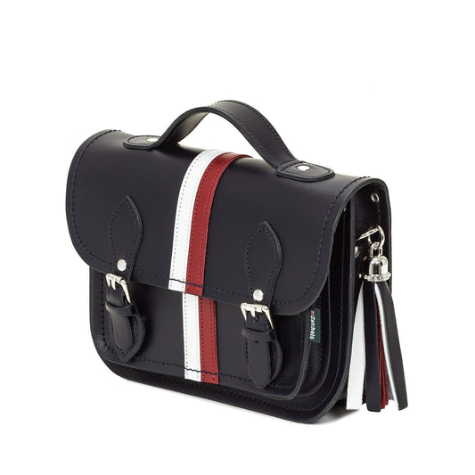 Stylish 9-Inch British Edit Handmade Leather Satchel with nickel silver buckles and magnetic fastening, ideal for both casual and sophisticated occasions.