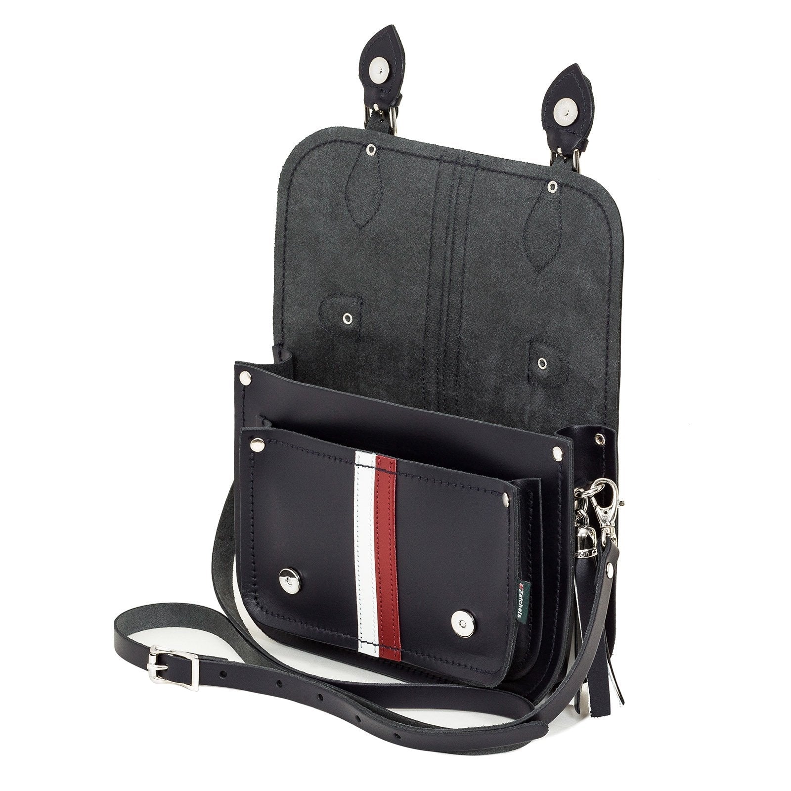 Versatile Handmade Leather Midi Satchel showcased with detachable strap, crafted for sophistication and practicality, fitting essentials like smartphone and wallet.