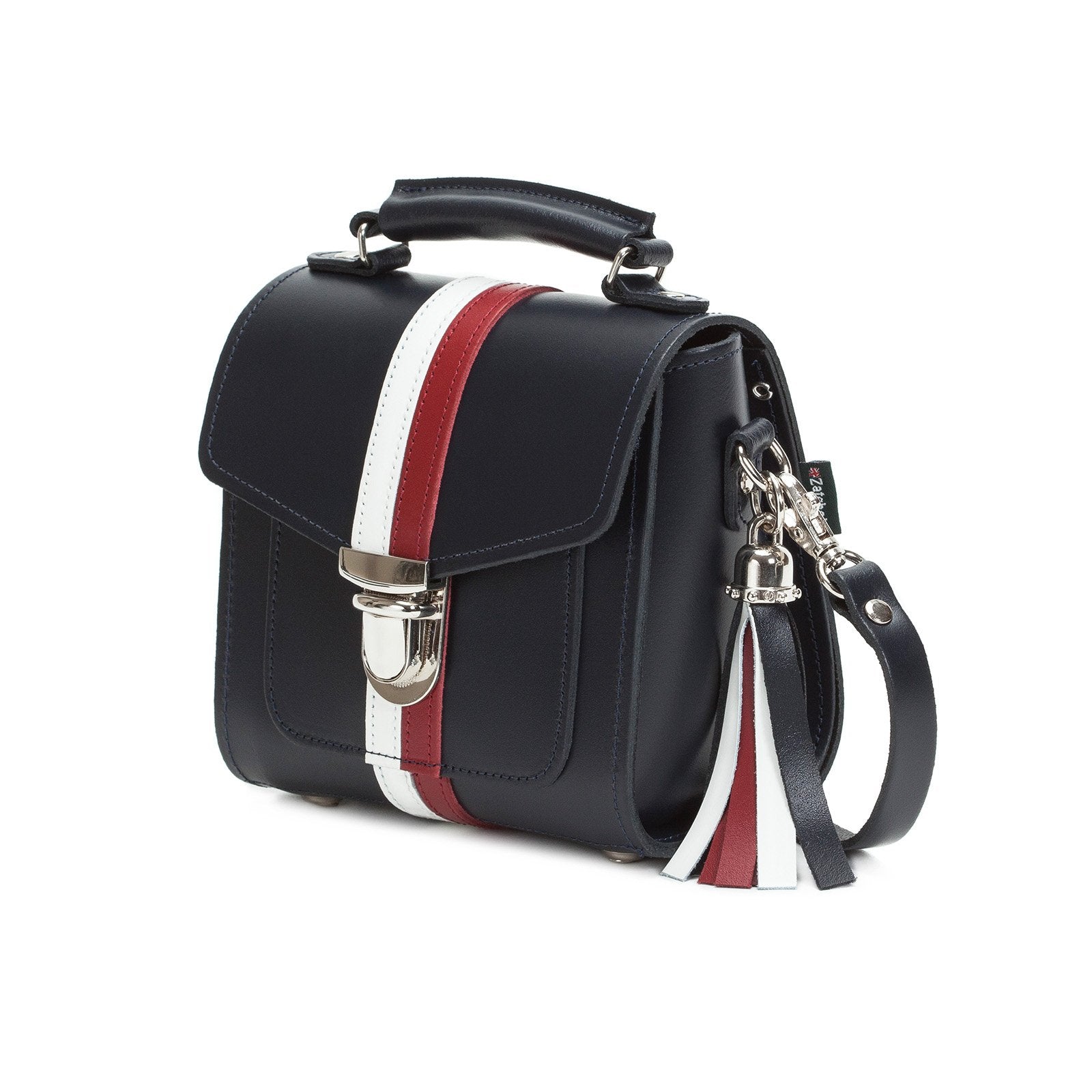 Versatile Handmade Leather Sugarcube Handbag in Plus size, featuring an adjustable detachable strap, perfect for day or night events, elegantly displayed.