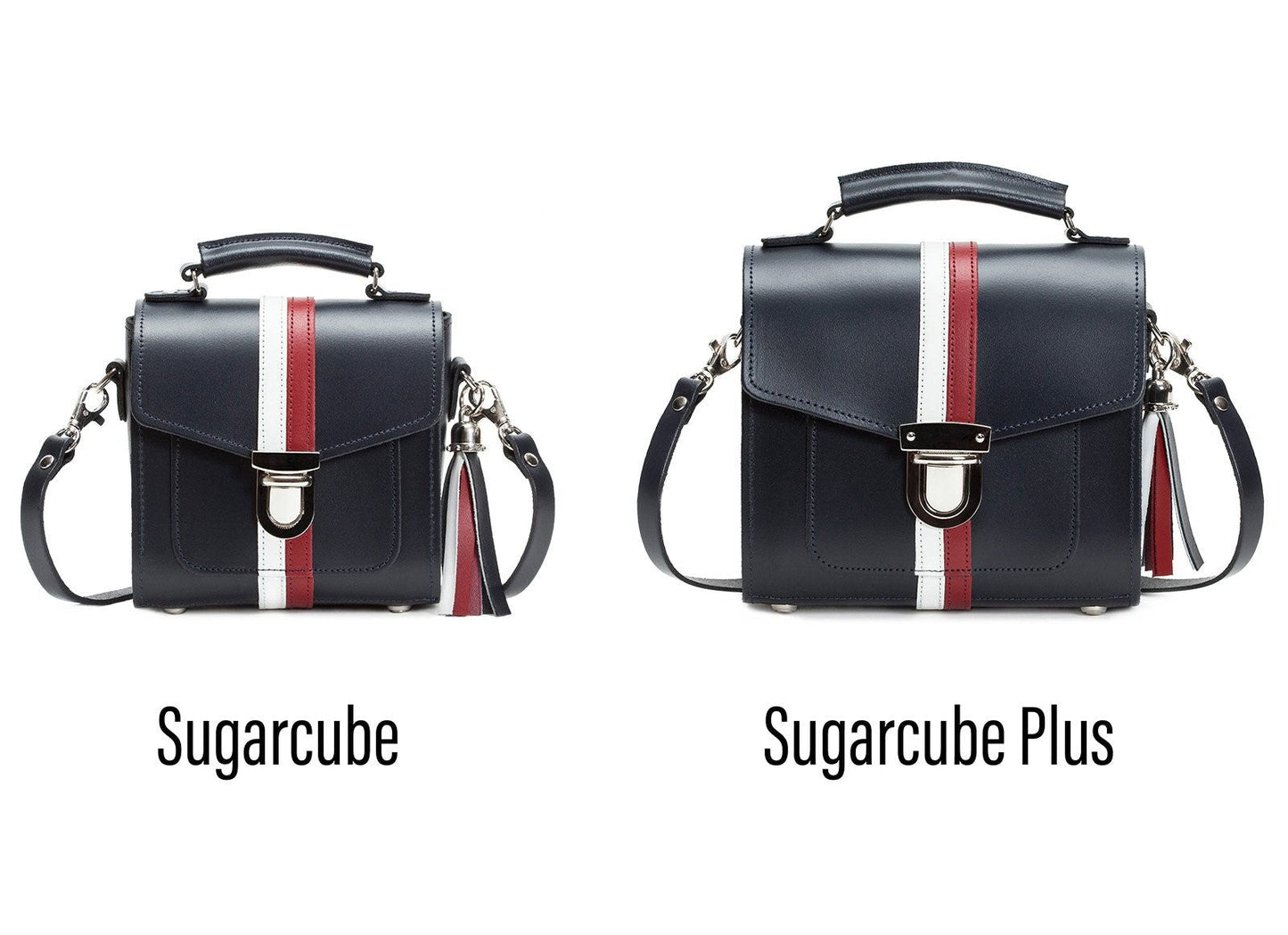 Close-up of the charming leather tassel detail on the Sugarcube Handbag, adding a unique flair to this luxurious accessory.