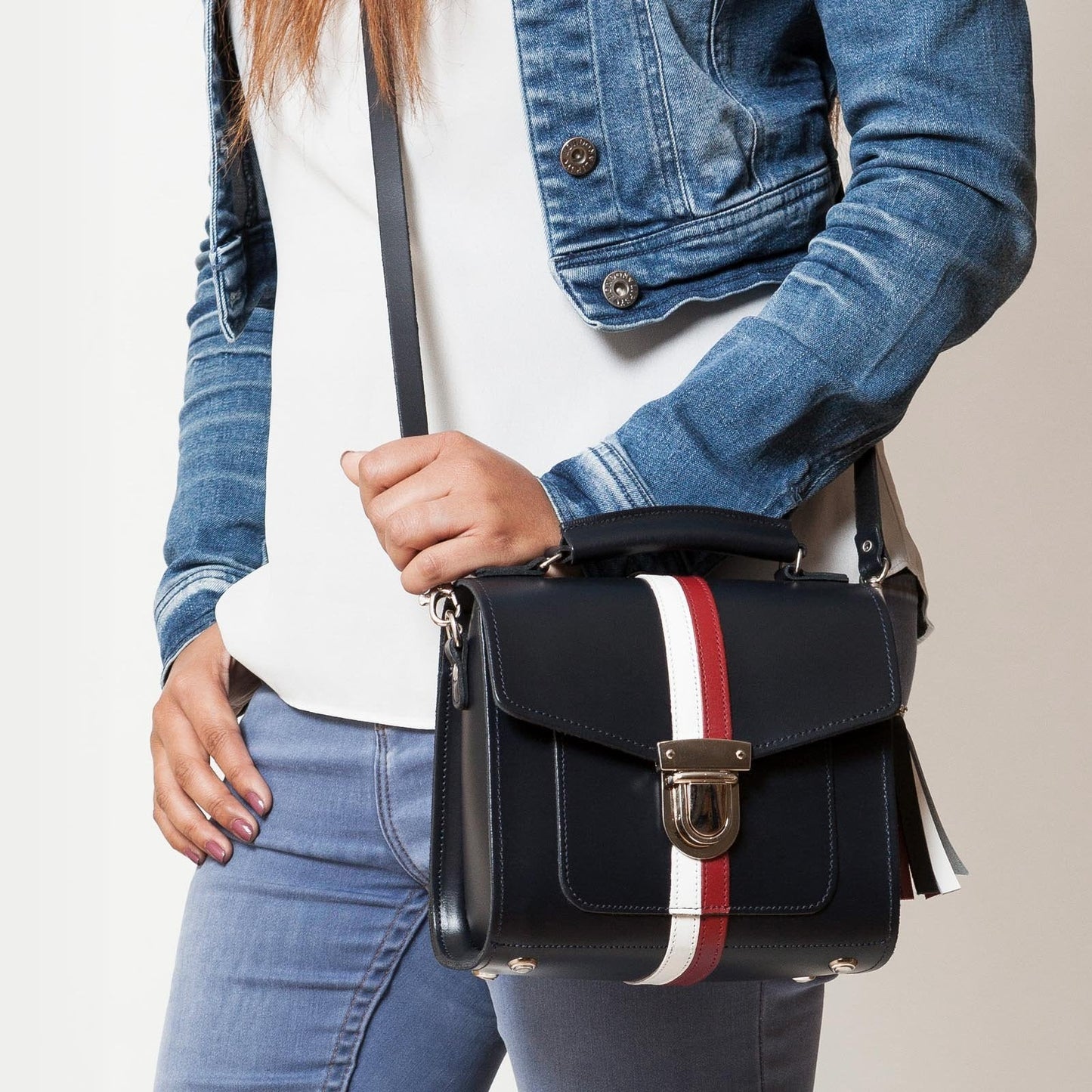 Stylish Sugarcube Handbag displayed in Small size, showcasing its chic and compact design ideal for day or night events.