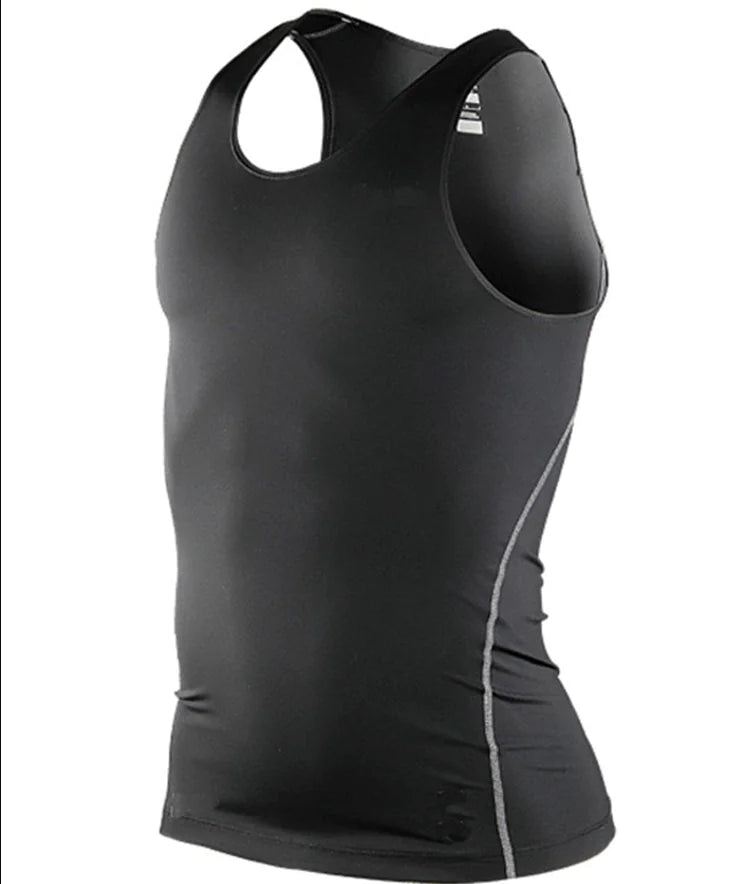 Black Men's Premium Compression Training Shirt displayed on a mannequin, illustrating its tailored design for outdoor sports and training.