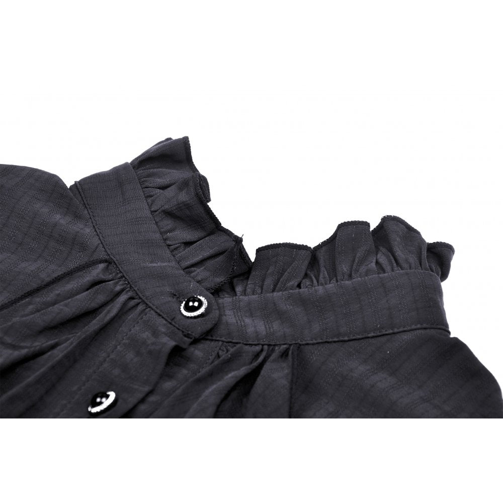 Stylish side view of the Dark In Love Sinead fitted black blouse with puff sleeves, ideal for a chic and fashionable look.