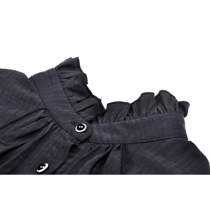 Stylish side view of the Dark In Love Sinead fitted black blouse with puff sleeves, ideal for a chic and fashionable look.