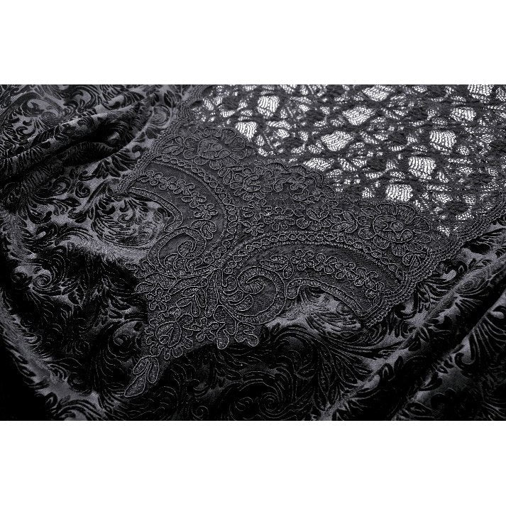 Back view of the Dark In Love Cyra Gothic Jacquard Velvet Top, displaying the lush velvet fabric and intricate lace details that enhance its gothic allure.