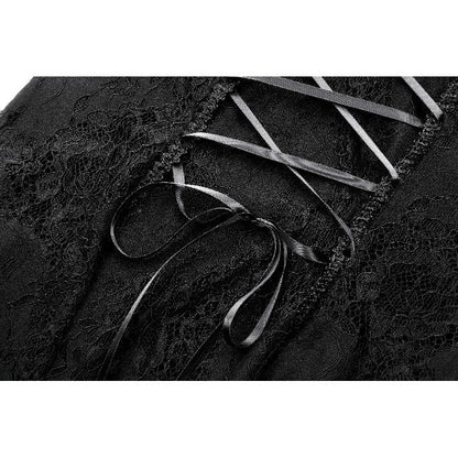 Full length view of a model wearing the Dark In Love Morwenna Black Gothic Maxi Dress, paired with a velvet choker and lace-up boots for a complete goth look.