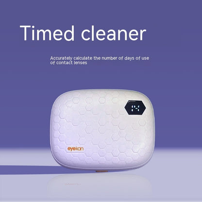 Automatic Cleaning Machine Electric Ultrasonic Flushing Instrument featuring a stylish design with a digital timer for contact lens usage, enhancing the luxury of effortless cleaning.