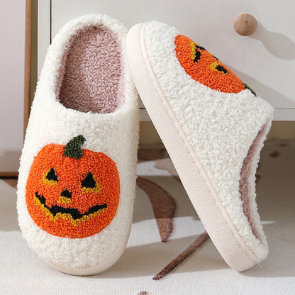 Elegant view of Halloween Pumpkin Cartoon Slippers featuring a charming pumpkin motif, designed for couples to enjoy cozy moments at home.