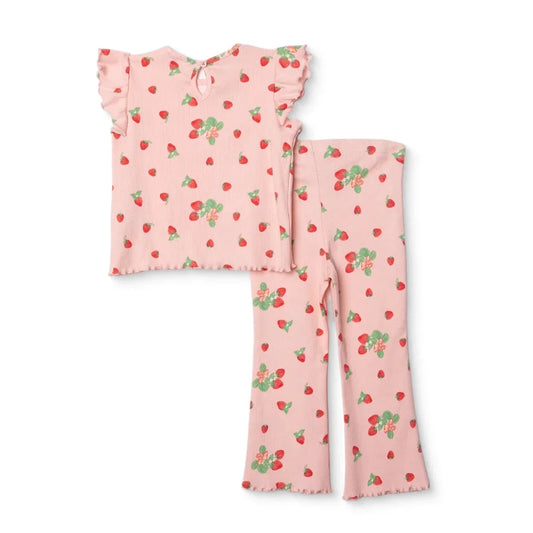 HelloBaby Girls Blouse & Leggings Set Cherry Print Berry Belle Crew Neck Full Length Short Sleeve - Pink Printed