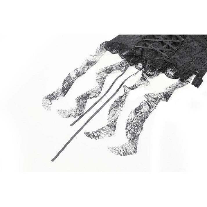 Elegant Dark in Love Seraphina Black Ruched Lace Blouse featuring structured puff sleeves and a refined square neckline, perfect for gothic evening wear.