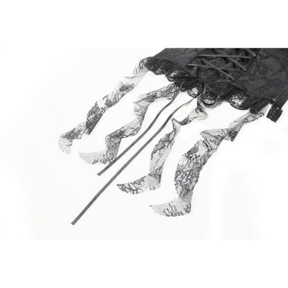 Elegant Dark in Love Seraphina Black Ruched Lace Blouse featuring structured puff sleeves and a refined square neckline, perfect for gothic evening wear.