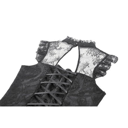 Intricate lace detailing on the Dark in Love Seraphina Ruched Lace Blouse, showcasing its Victorian-inspired design and luxurious satin finish.