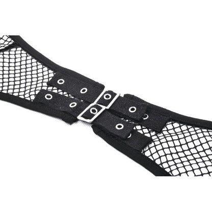 Model wearing the Oriana Fishnet Off-The-Shoulder Sleeves, styled for a chic and edgy look, perfect for fashion-forward individuals.