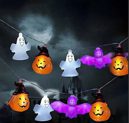 Luxury PVC Soft Material Halloween Lighting Chain featuring playful ghosts and vibrant jack-o-lanterns, perfect for sophisticated Halloween home decor.