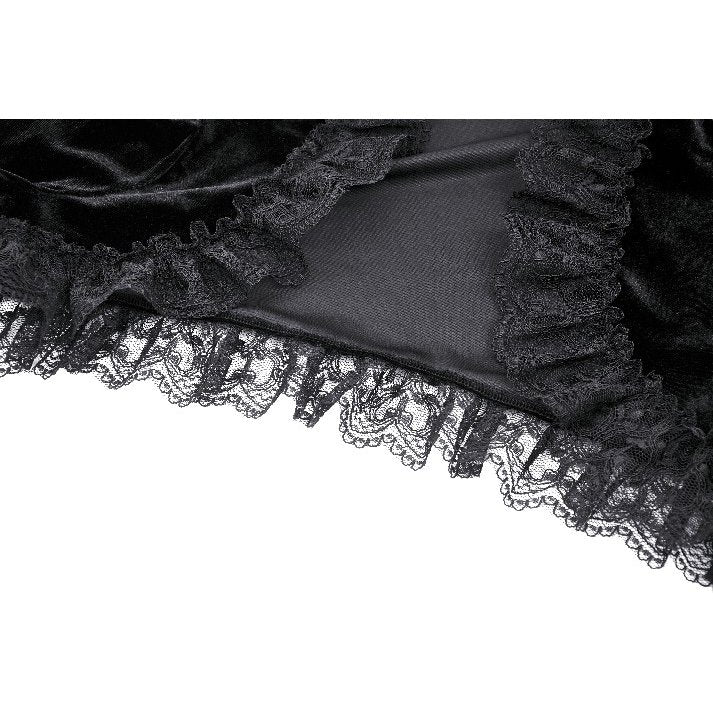 Close-up of the luxurious velvet fabric and intricate lace detailing on the Dark in Love Lavinia Shrug.