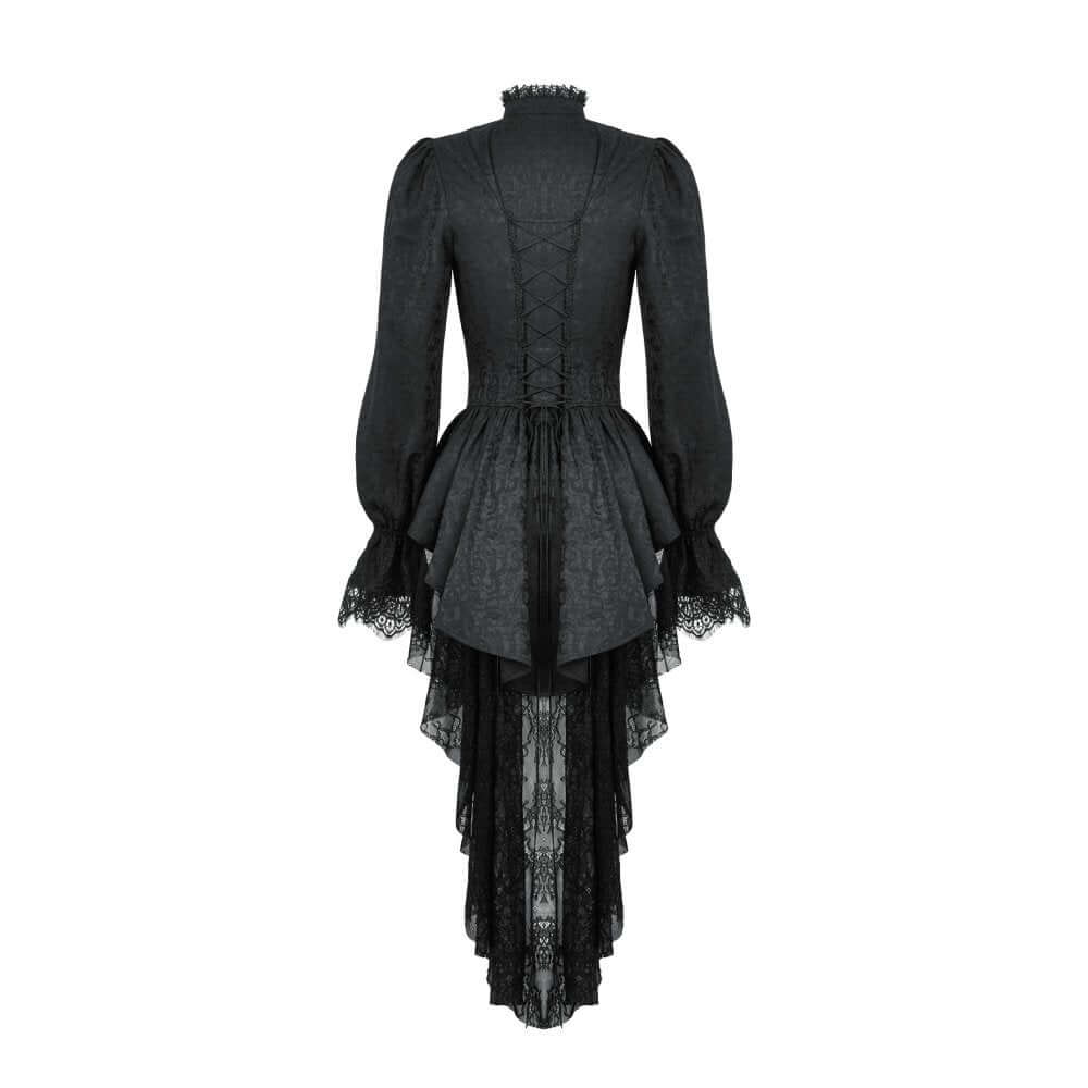 Close-up view of the high lace-trimmed collar on the Felicity Gothic Tailcoat Shirt, illustrating luxurious Gothic fashion details.