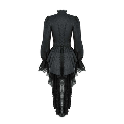 Close-up view of the high lace-trimmed collar on the Felicity Gothic Tailcoat Shirt, illustrating luxurious Gothic fashion details.
