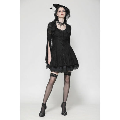 Detail view of luxurious fabric blend in Dark in Love's gothic lace dress, ensuring both style and comfort.