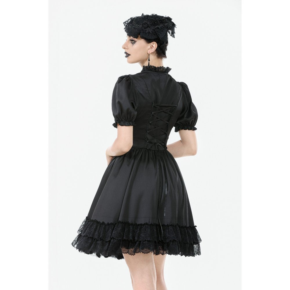 Back view of the Dark in Love Belladonna black goth dress displaying the fitted silhouette and back zip fastening.